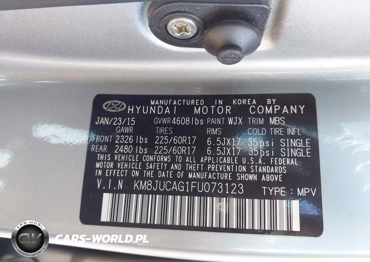 2015 Hyundai Tucson Se VIN:KM8JUCAG1FU073123 - 9