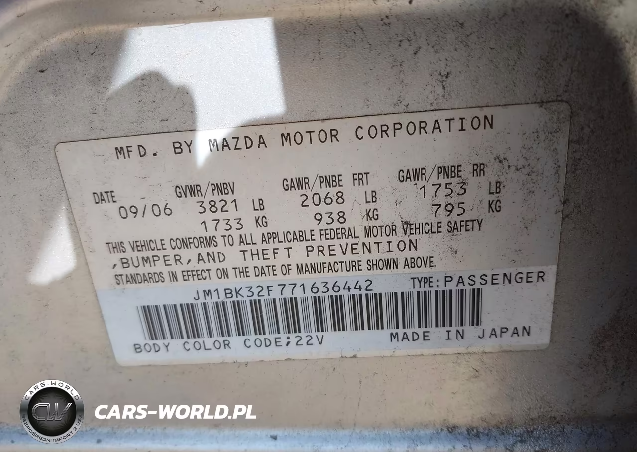 2007 Mazda Mazda3 I VIN:JM1BK32F771636442 - 9