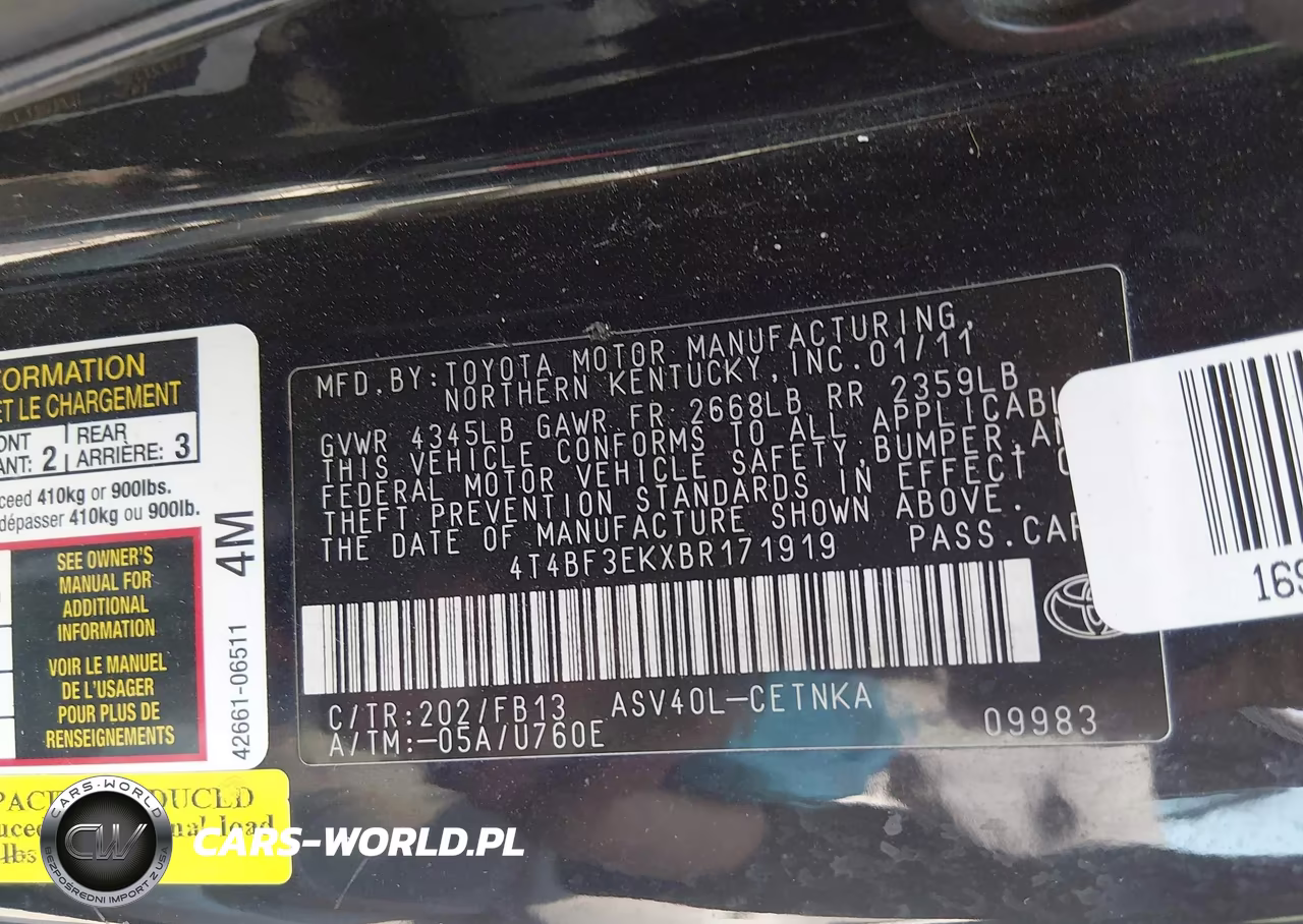 2011 Toyota Camry Le VIN:4T4BF3EKXBR171919 - 9