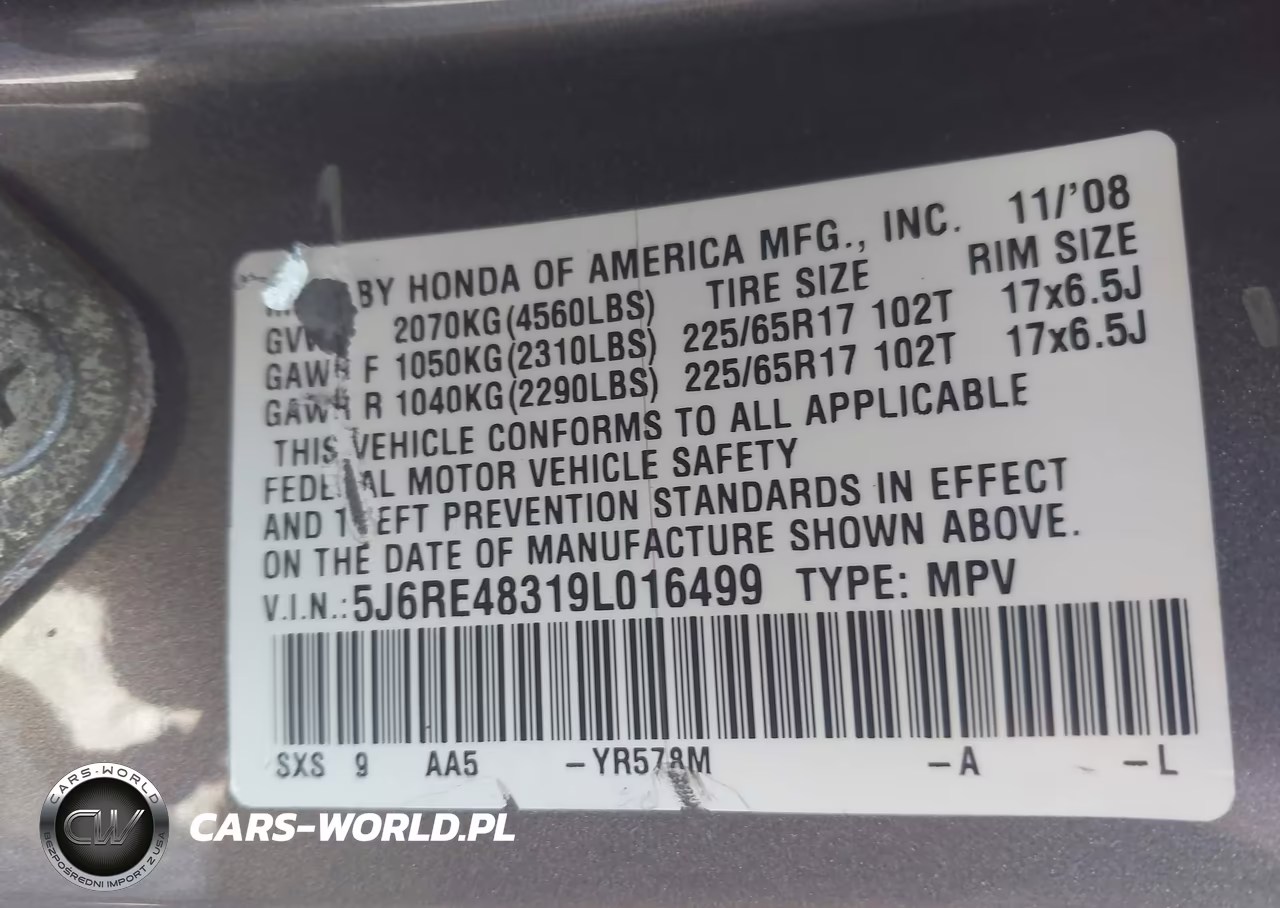 2009 Honda Cr-V Lx VIN:5J6RE48319L016499 - 9