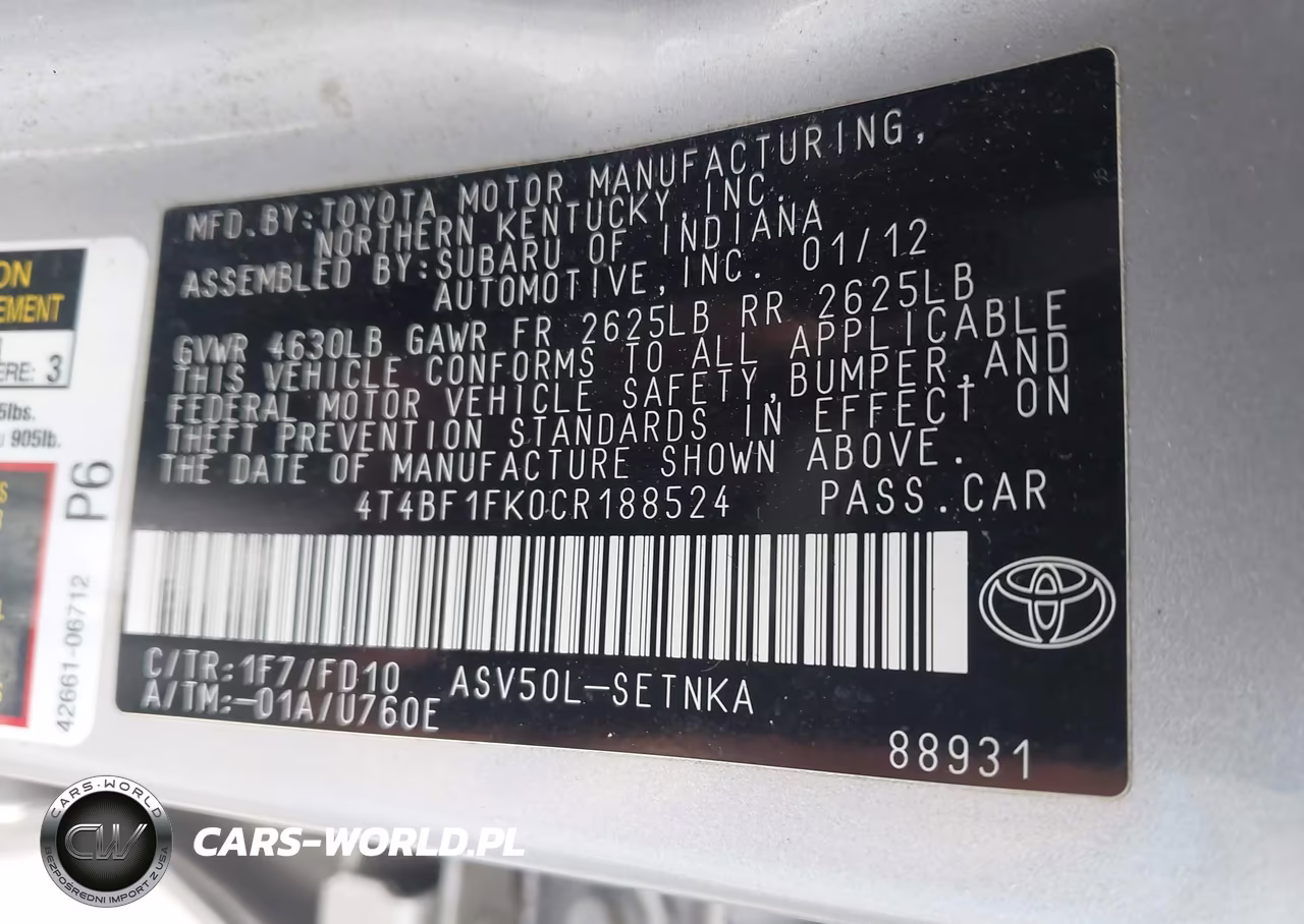 2012 Toyota Camry Le VIN:4T4BF1FK0CR188524 - 9