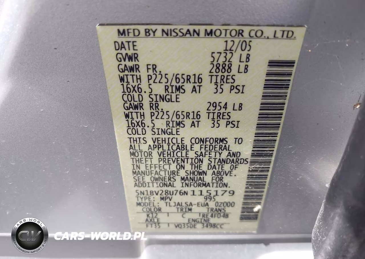 2006 Nissan Quest 3.5 S VIN:5N1BV28U76N115179 - 9