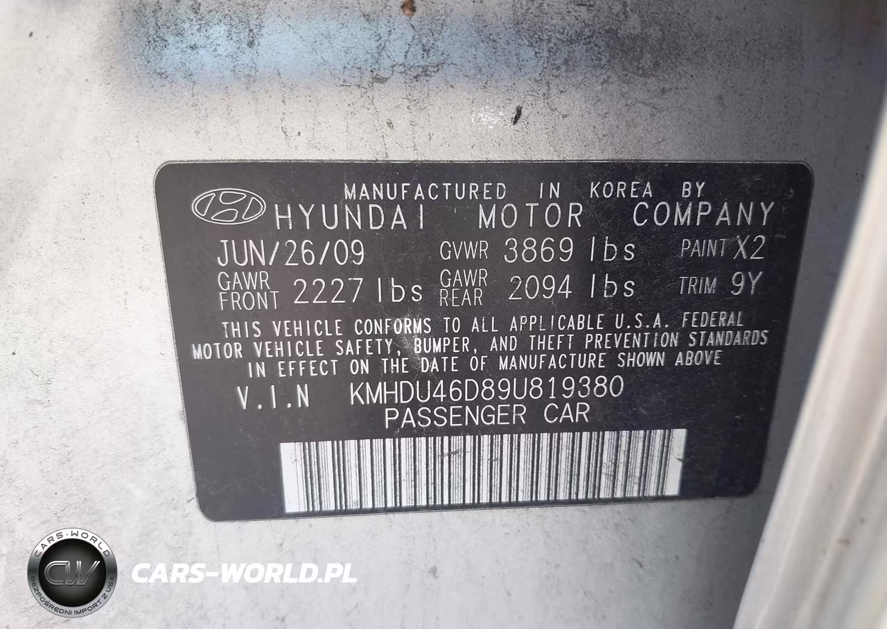 2009 Hyundai Elantra Gls VIN:KMHDU46D89U819380 - 9