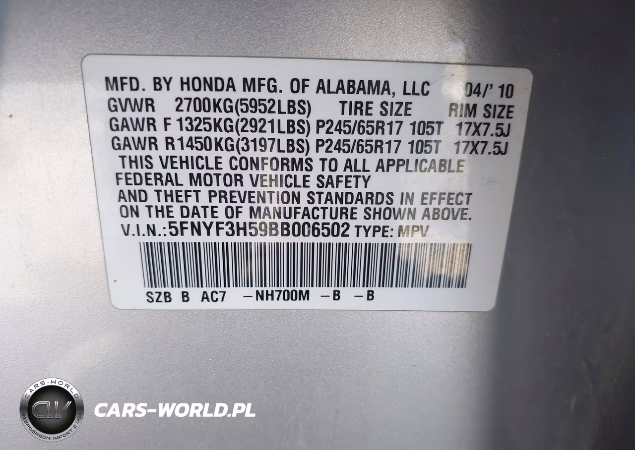 2011 Honda Pilot Ex-L VIN:5FNYF3H59BB006502 - 9