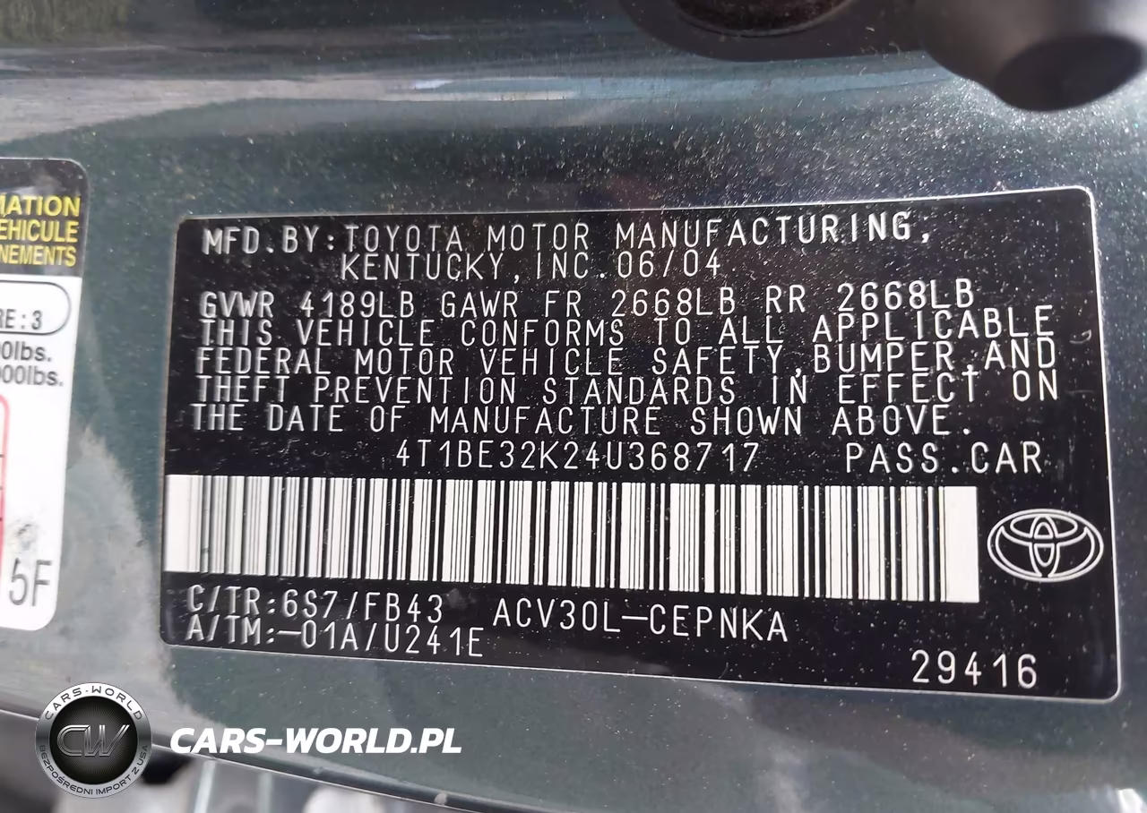 2004 Toyota Camry Le VIN:4T1BE32K24U368717 - 9