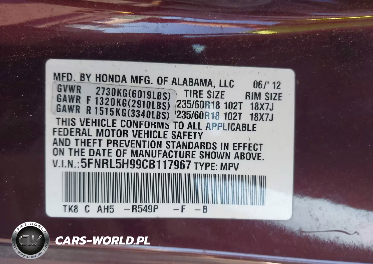 2012 Honda Odyssey Touring-Touring Elite VIN:5FNRL5H99CB117967 - 9