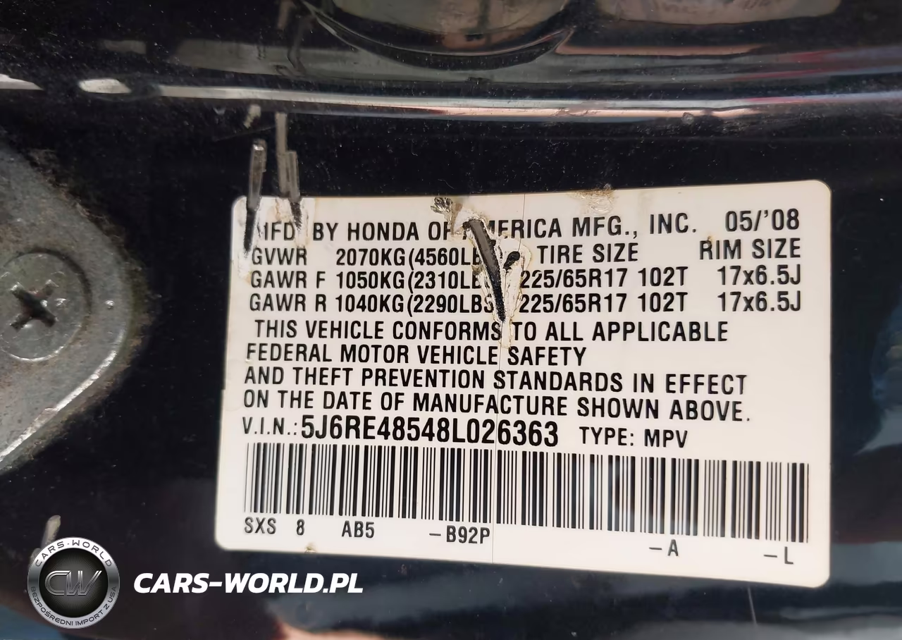 2008 Honda Cr-V Ex VIN:5J6RE48548L026363 - 9