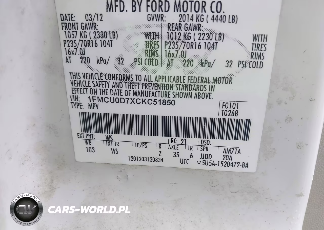 2012 Ford Escape Xlt VIN:1FMCU0D7XCKC51850 - 9