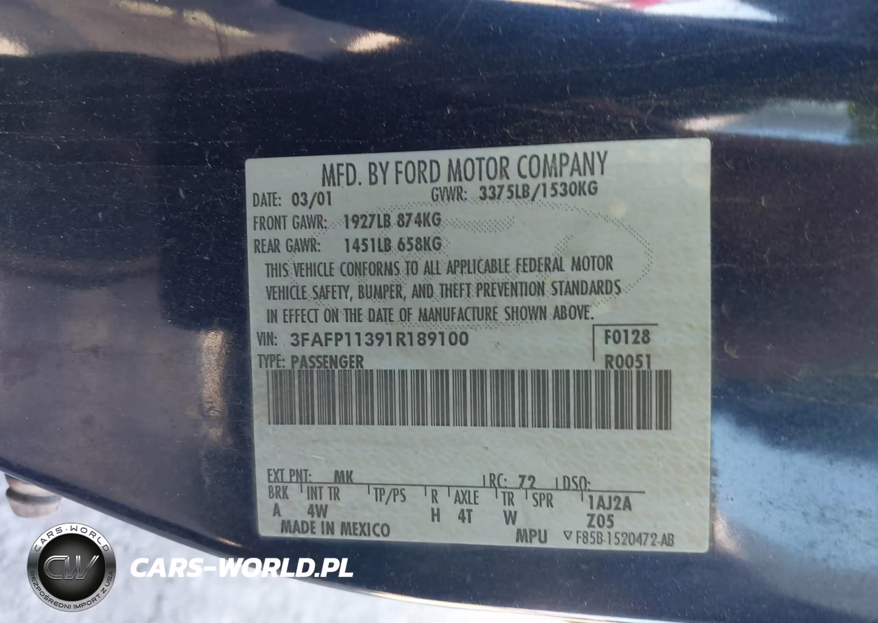 2001 Ford Escort Zx2 VIN:3FAFP11391R189100 - 9