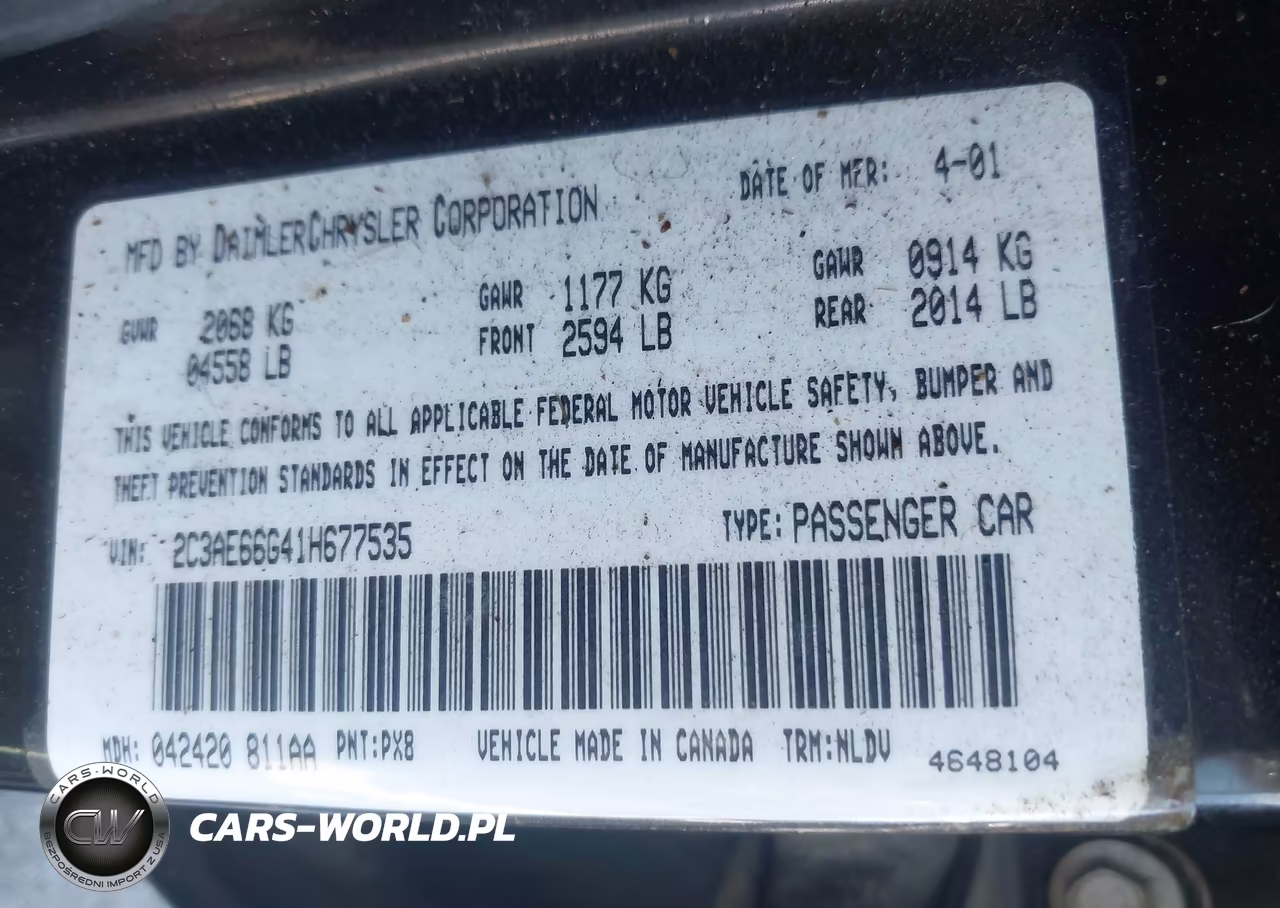 2001 Chrysler 300M VIN:2C3AE66G41H677535 - 9