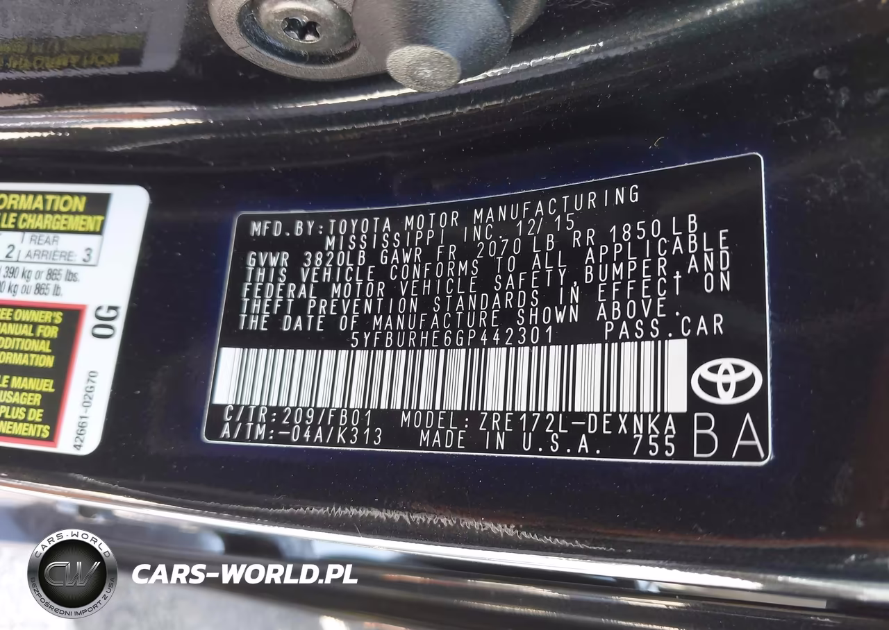2016 Toyota Corolla Le Plus VIN:5YFBURHE6GP442301 - 9