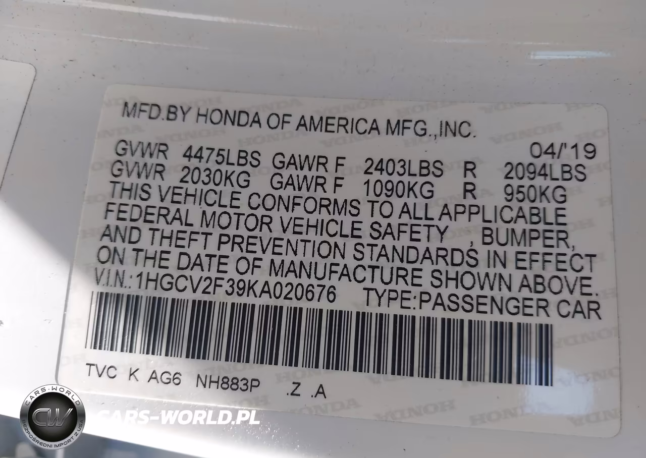 2019 Honda Accord Sport 2.0T VIN:1HGCV2F39KA020676 - 9
