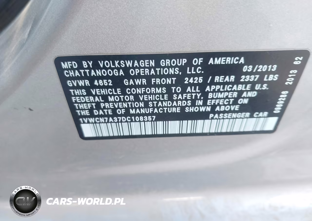 2013 Volkswagen Passat 2.0L Tdi Sel Premium VIN:1VWCN7A37DC108357 - 9