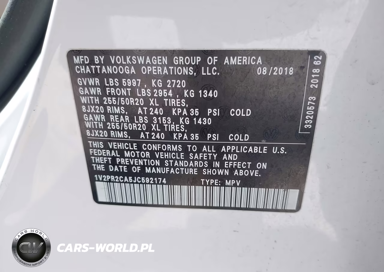 2018 Volkswagen Atlas 3.6L V6 Se W-Technology VIN:1V2PR2CA5JC592174 - 9