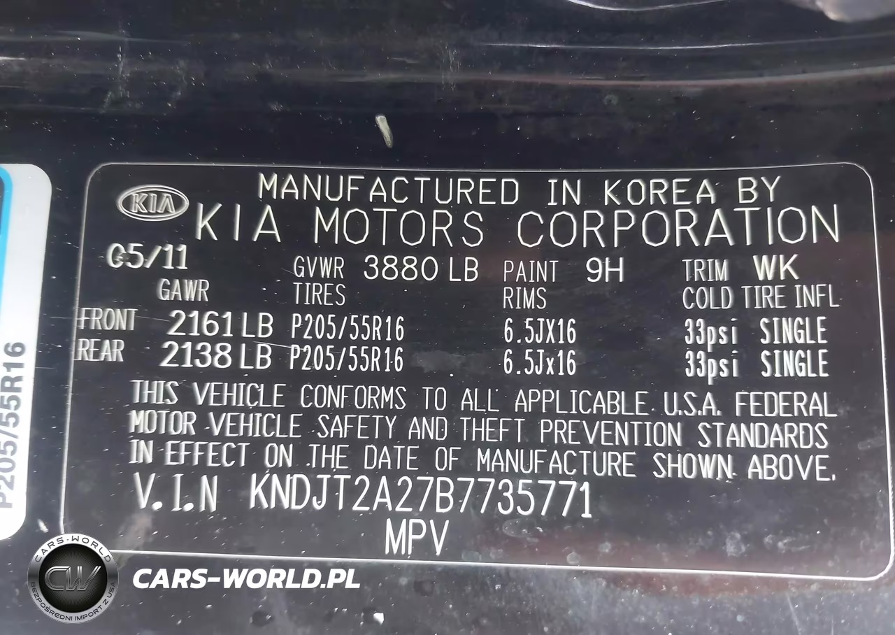 2011 Kia Soul + VIN:KNDJT2A27B7735771 - 9
