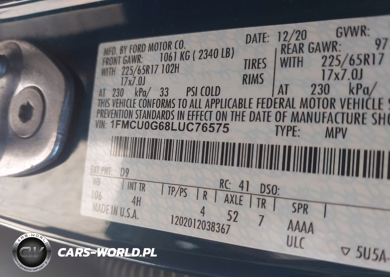 2020 Ford Escape Se VIN:1FMCU0G68LUC76575 - 9