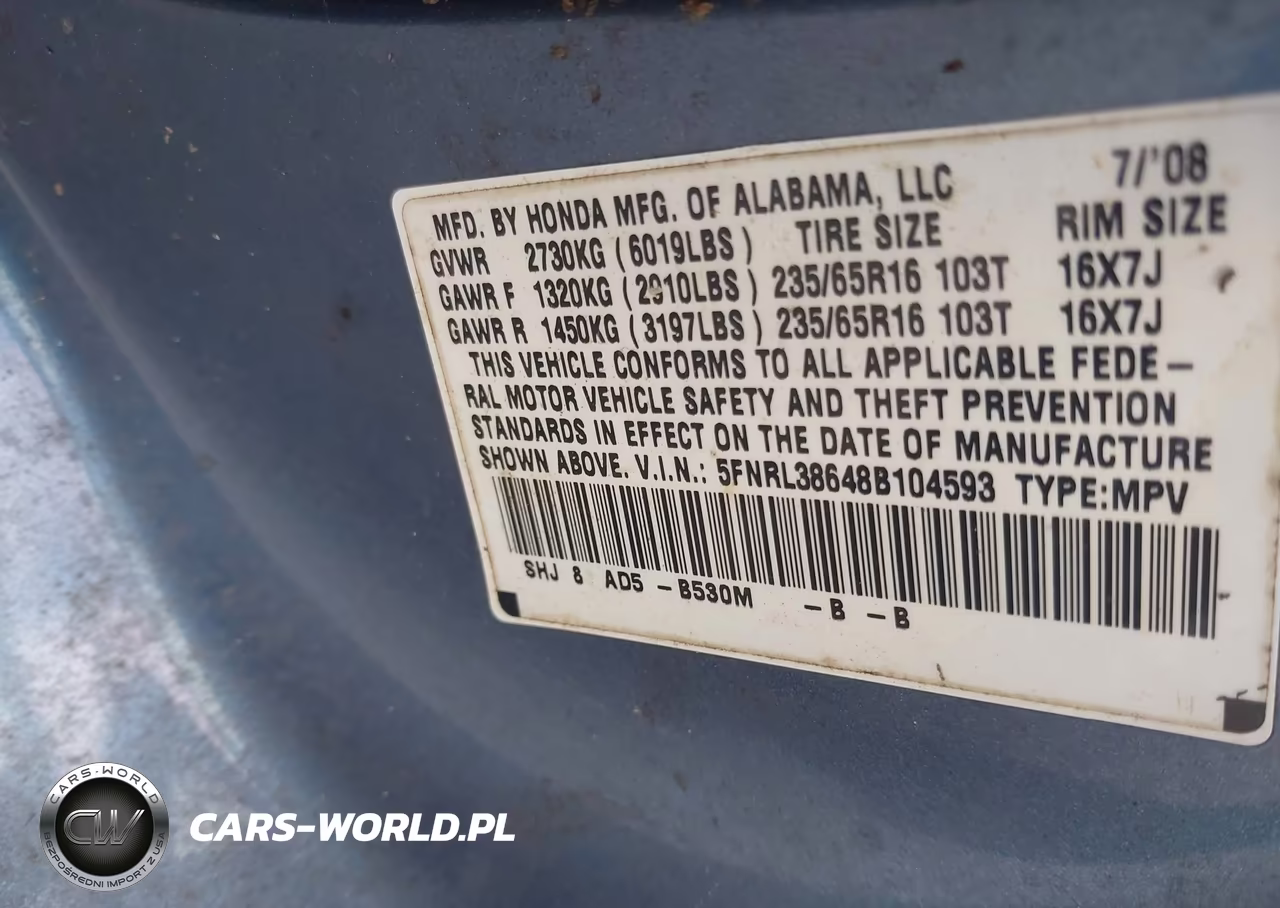 2008 Honda Odyssey Ex-L VIN:5FNRL38648B104593 - 9