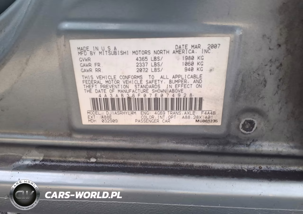 2007 Mitsubishi Galant Es-Se VIN:4A3AB36F07E074928 - 9