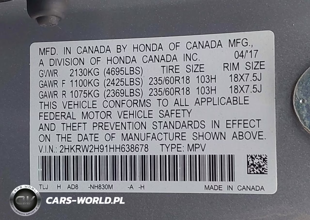 2017 Honda Cr-V Touring VIN:2HKRW2H91HH638678 - 9