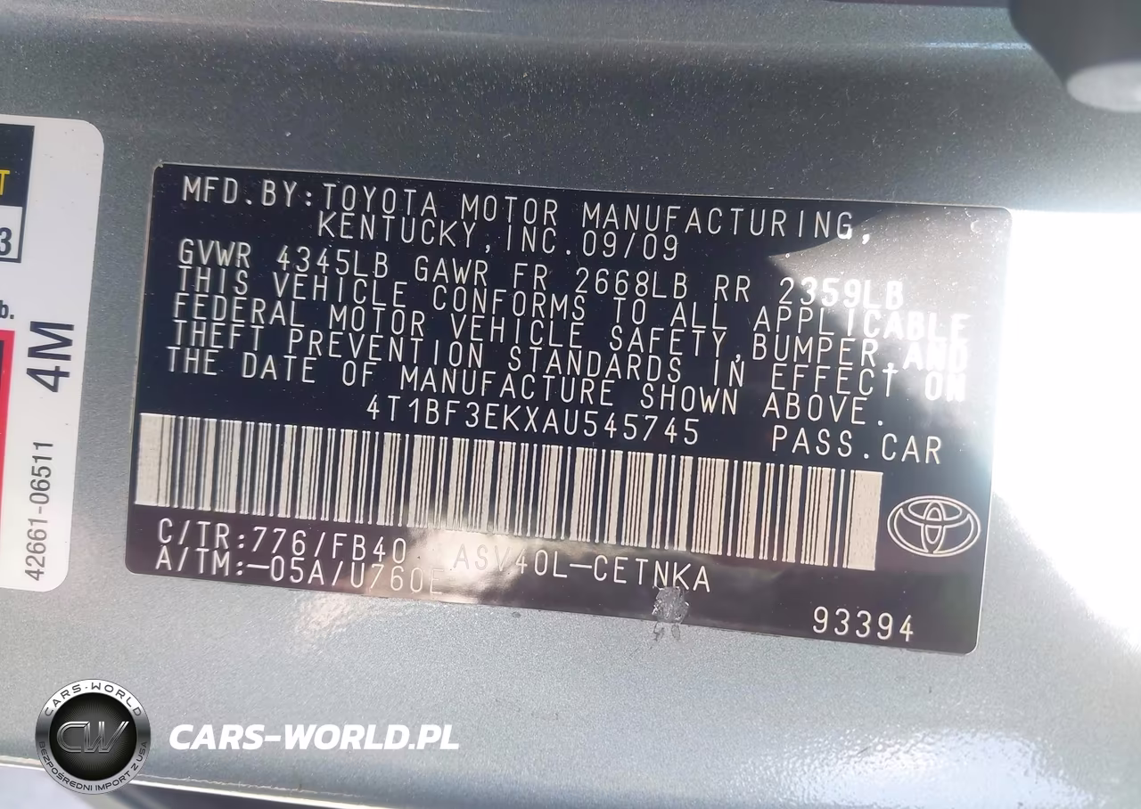 2010 Toyota Camry Le VIN:4T1BF3EKXAU545745 - 9