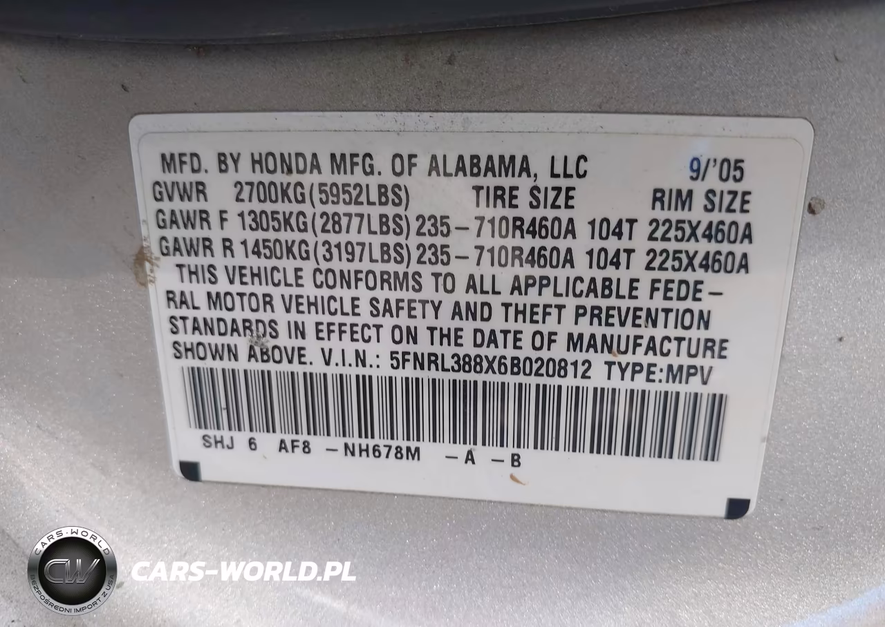 2006 Honda Odyssey Touring VIN:5FNRL388X6B020812 - 9