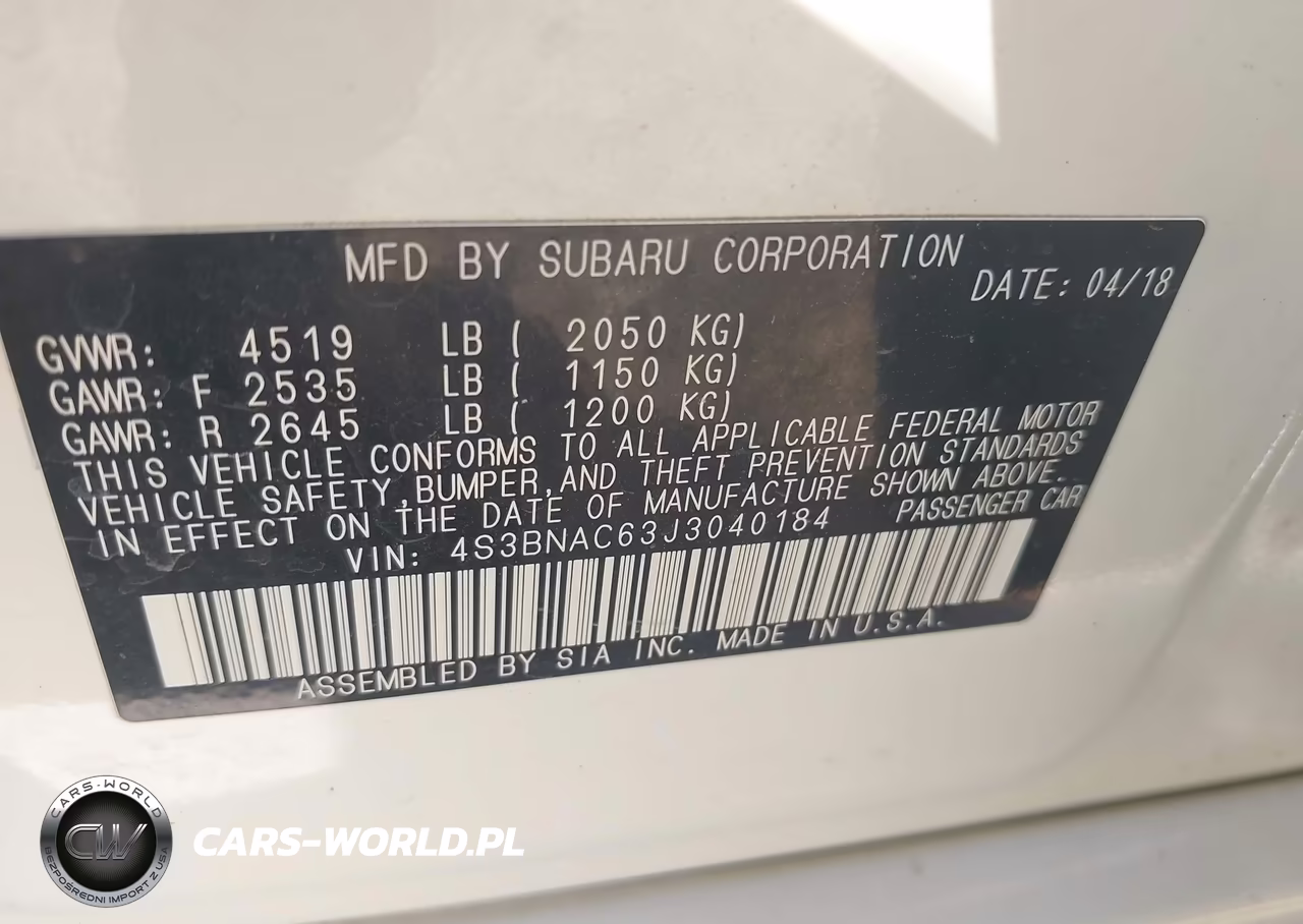 2018 Subaru Legacy 2.5I Premium VIN:4S3BNAC63J3040184 - 9