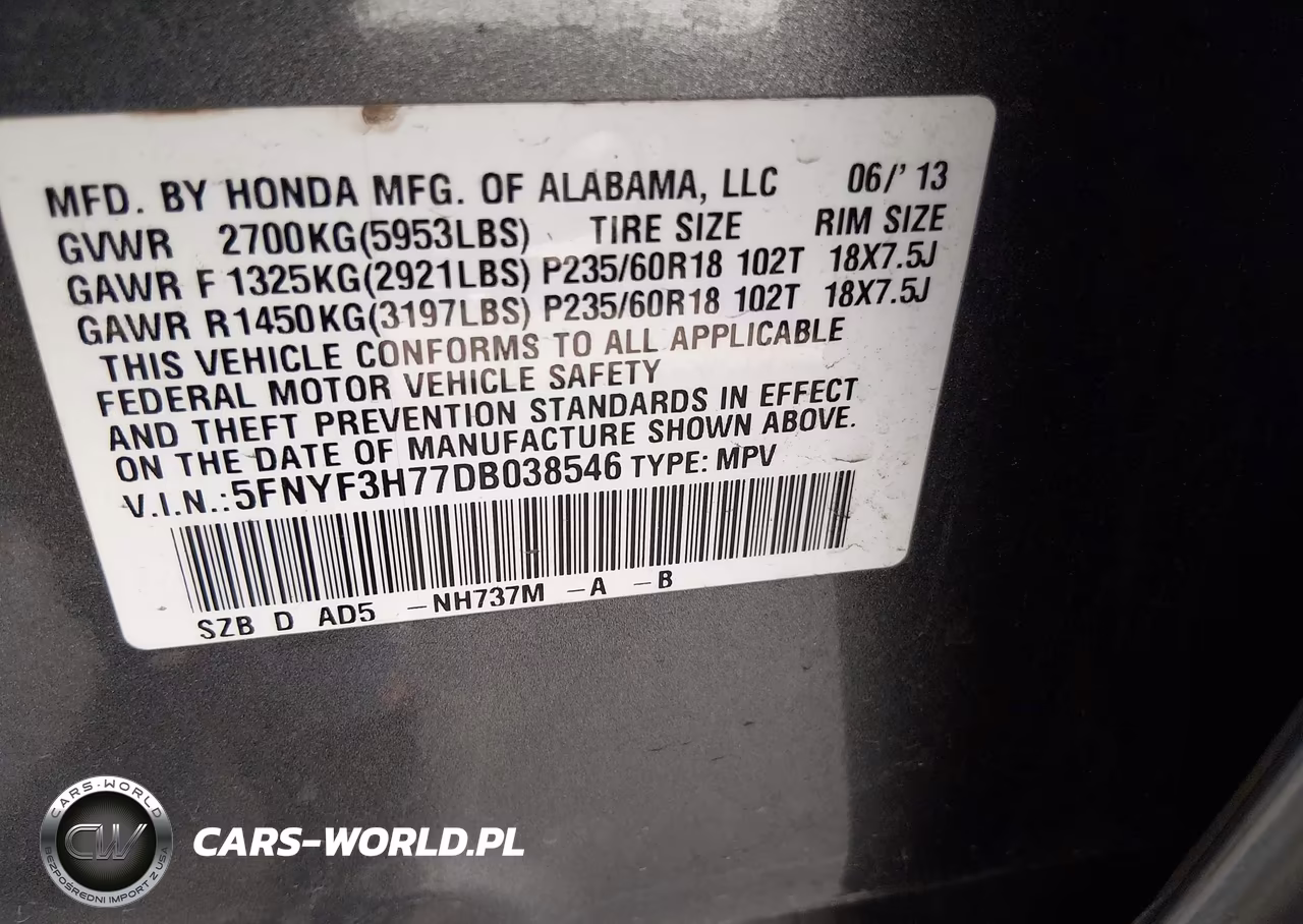 2013 Honda Pilot Ex-L VIN:5FNYF3H77DB038546 - 9