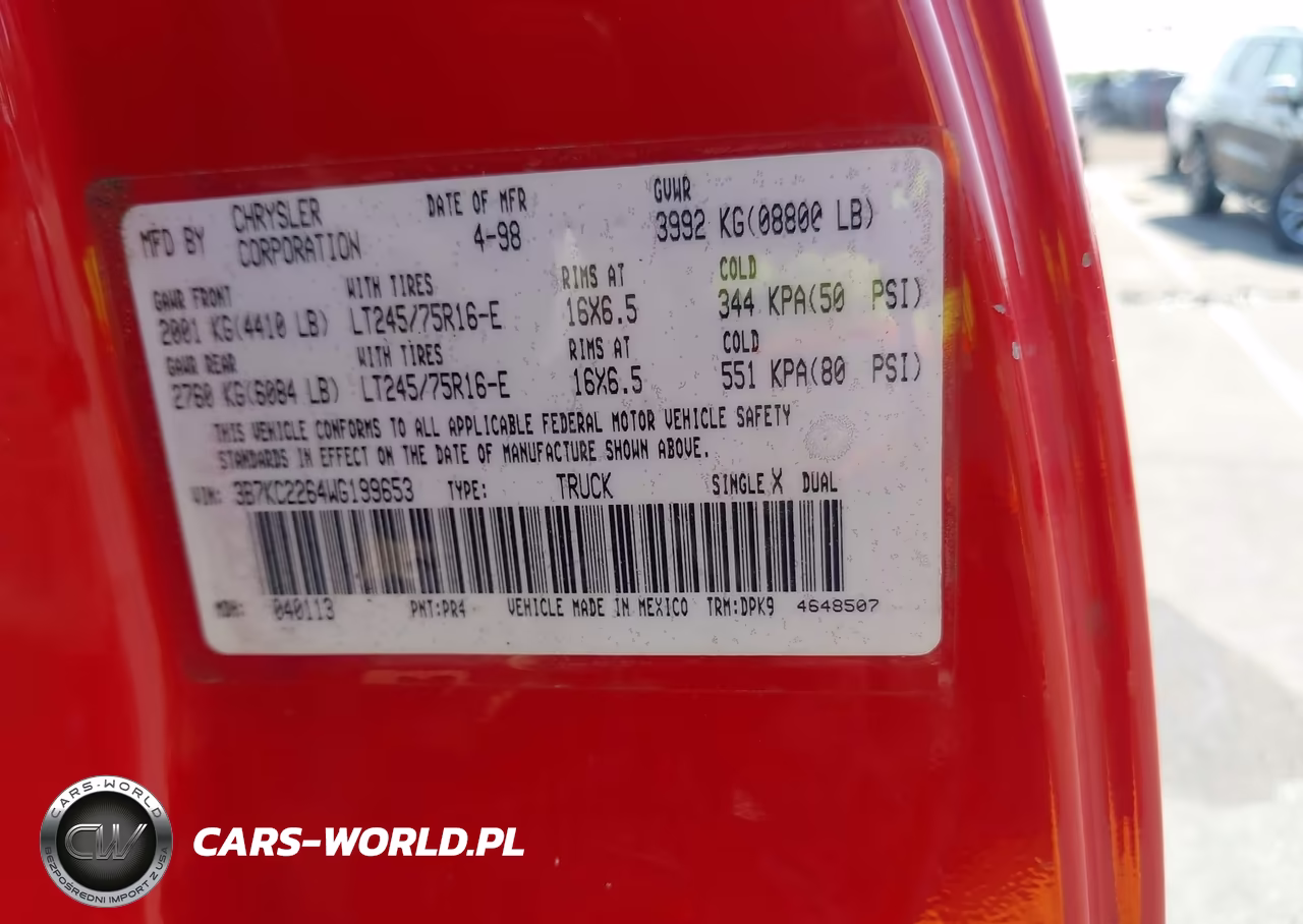 1998 Dodge Ram 2500 St VIN:3B7KC2264WG199653 - 8