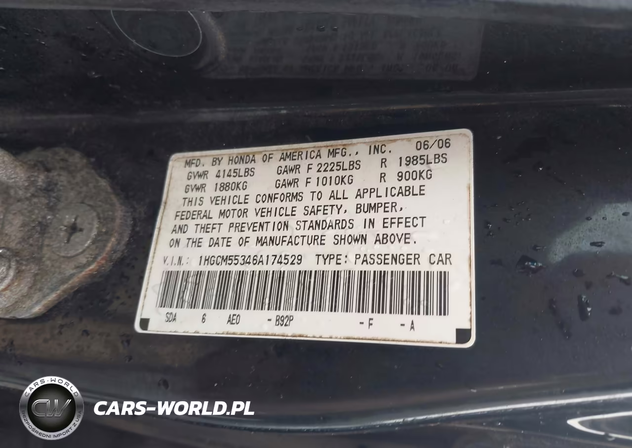 2006 Honda Accord 2.4 Se VIN:1HGCM55346A174529 - 9