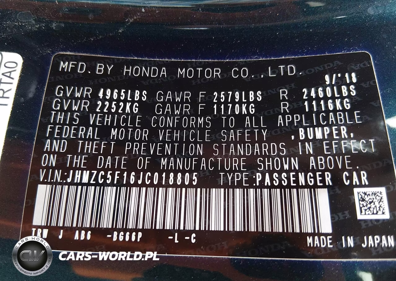 2018 Honda Clarity Plug-In Hybrid VIN:JHMZC5F16JC018805 - 9