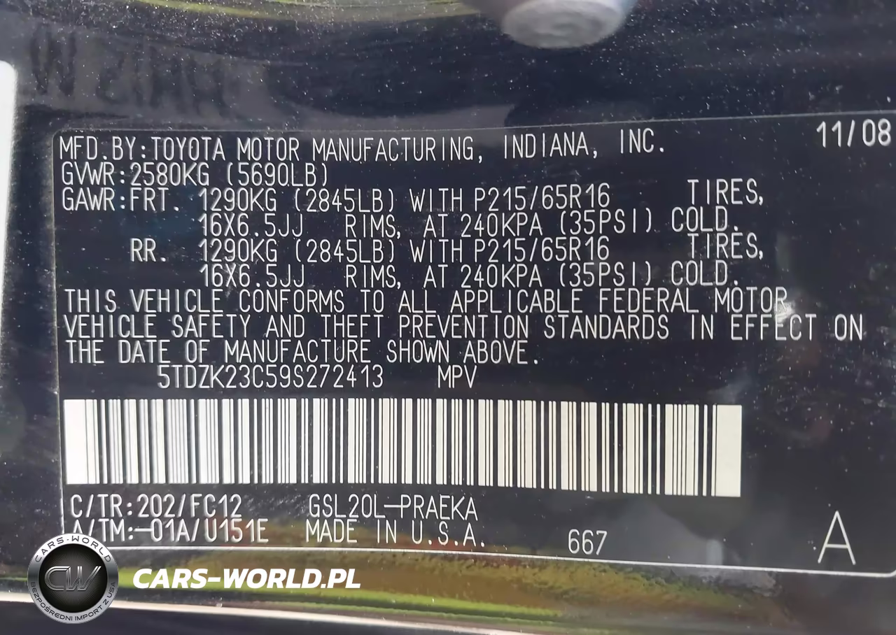 2009 Toyota Sienna Le VIN:5TDZK23C59S272413 - 9