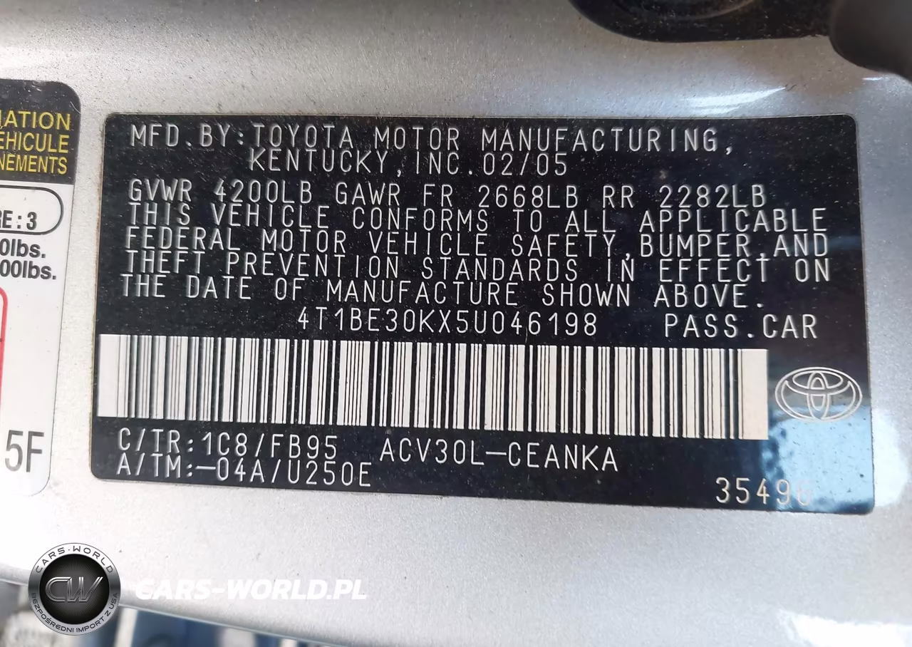2005 Toyota Camry Le VIN:4T1BE30KX5U046198 - 9