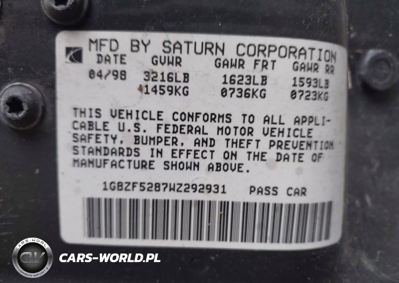 1998 Saturn Sl VIN:1G8ZF5287WZ292931 - 9