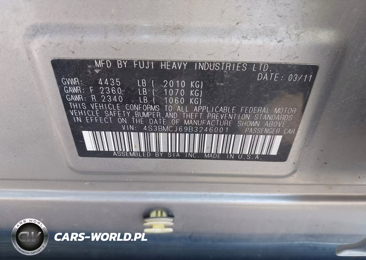 2011 Subaru Legacy 2.5I Limited VIN:4S3BMCJ69B3246001 - 9