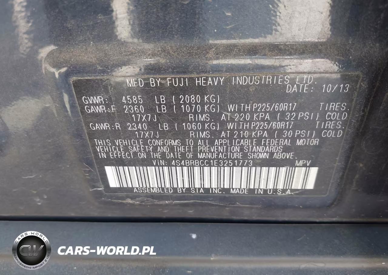 2014 Subaru Outback 2.5I Premium VIN:4S4BRBCC1E3251773 - 9