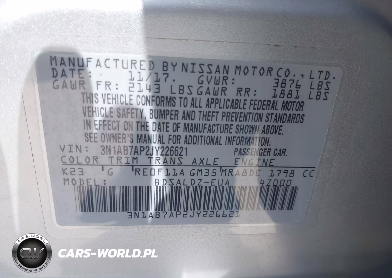 2018 Nissan Sentra Sv VIN:3N1AB7AP2JY226621 - 9