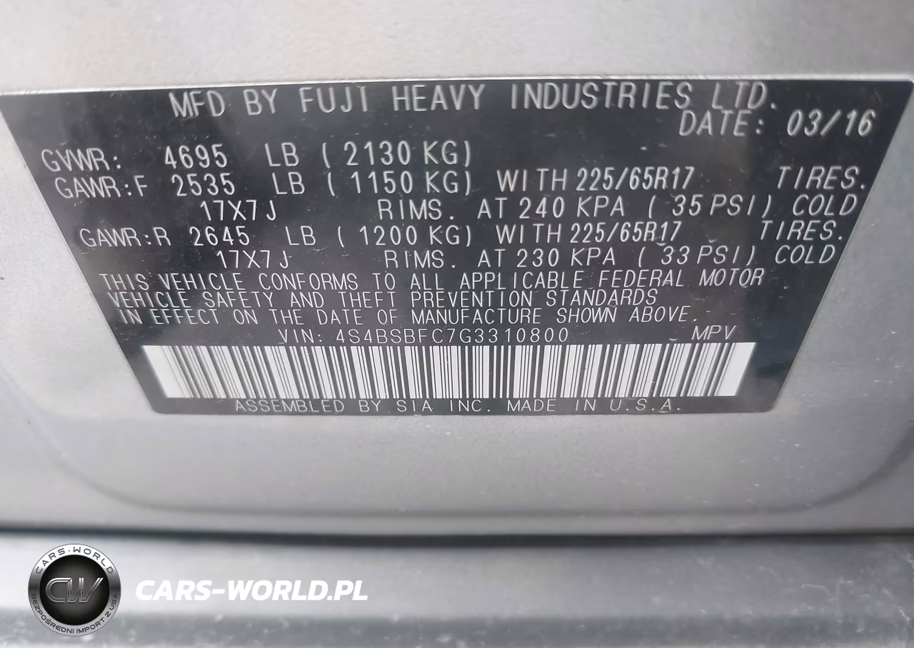 2016 Subaru Outback 2.5I Premium VIN:4S4BSBFC7G3310800 - 9