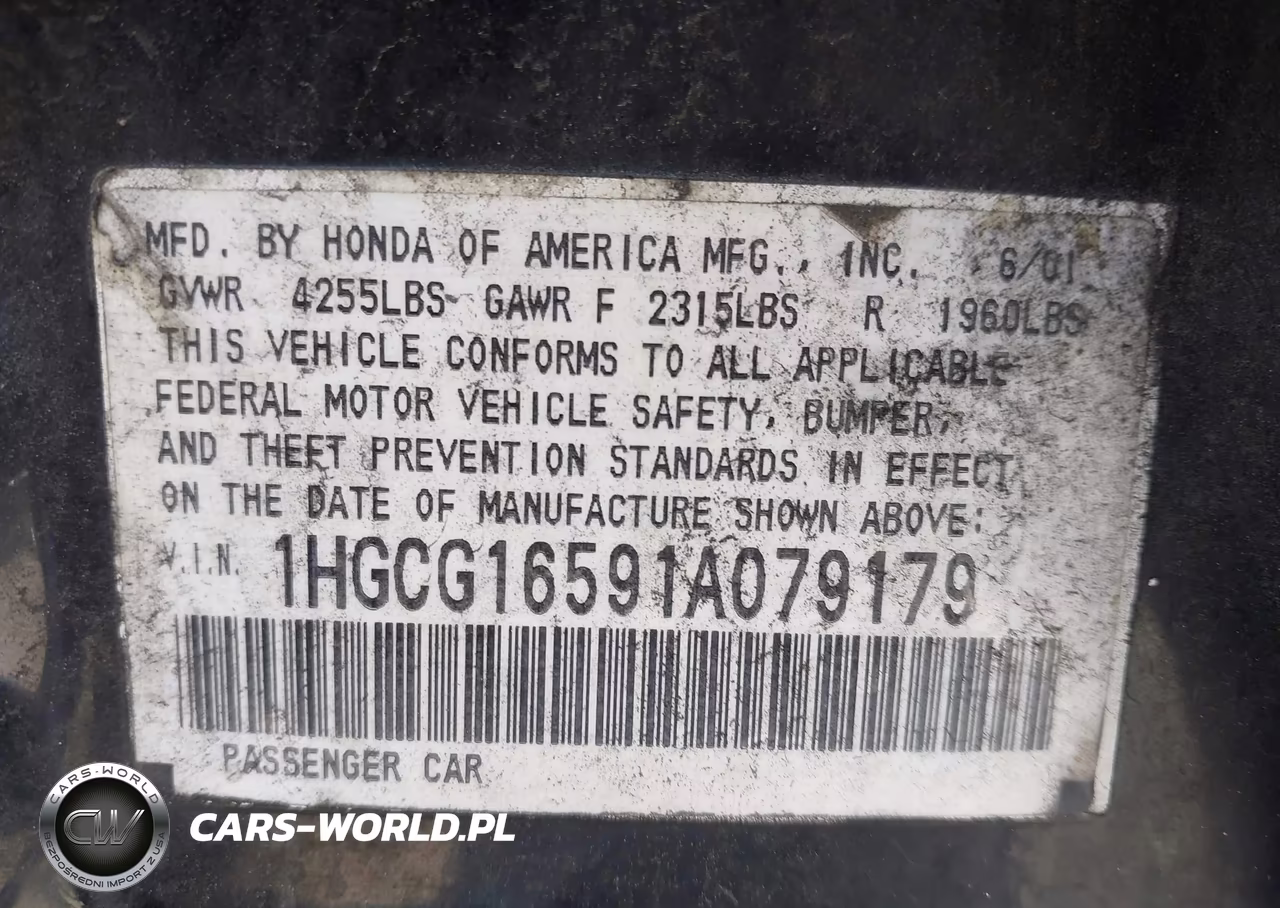 2001 Honda Accord 3.0 Ex VIN:1HGCG16591A079179 - 9