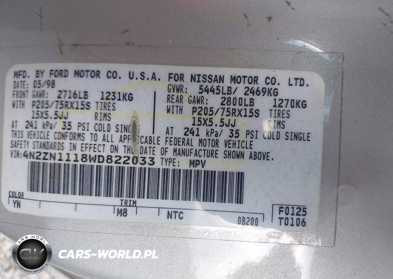 1998 Nissan Quest Gxe-Xe VIN:4N2ZN1118WD822033 - 9