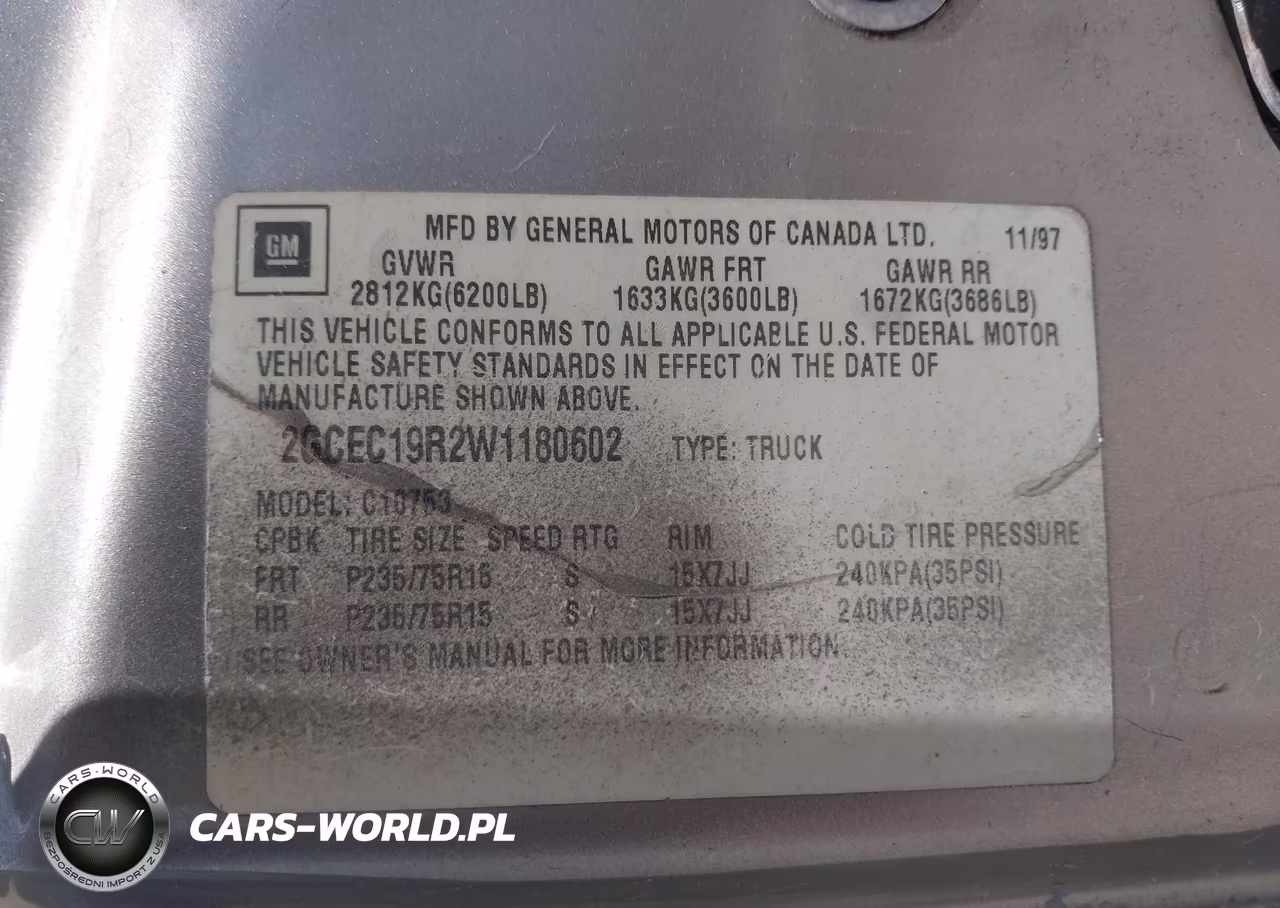 1998 Chevrolet C1500 Fleetside VIN:2GCEC19R2W1180602 - 9