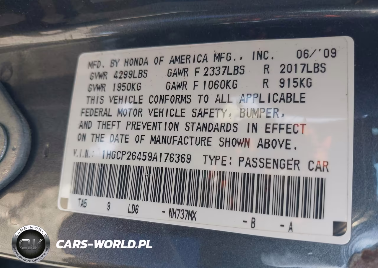 2009 Honda Accord 2.4 Lx-P VIN:1HGCP26459A176369 - 9
