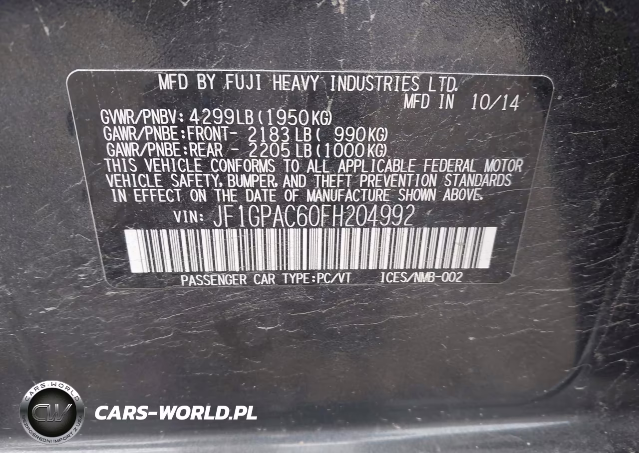 SUBARU IMPREZA PR VIN:JF1GPAC60FH204992 - 9