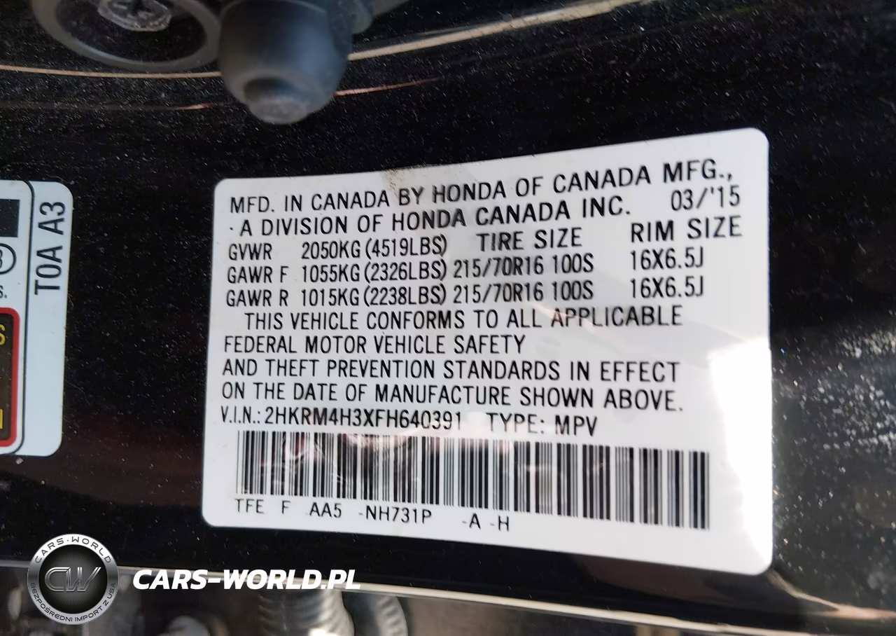 2015 Honda Cr-V Lx VIN:2HKRM4H3XFH640391 - 9