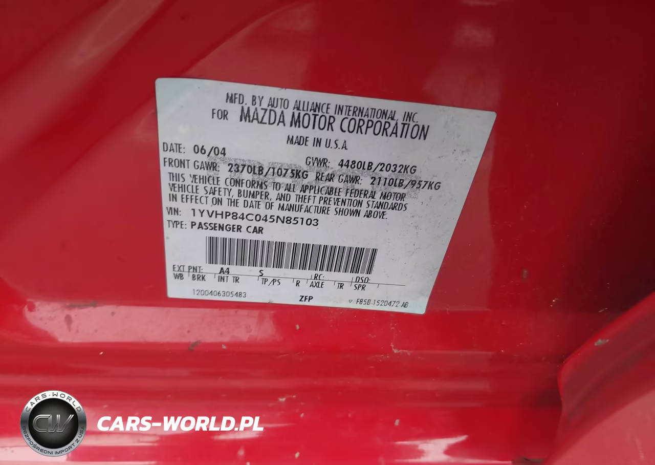 2004 Mazda Mazda6 I VIN:1YVHP84C045N85103 - 9