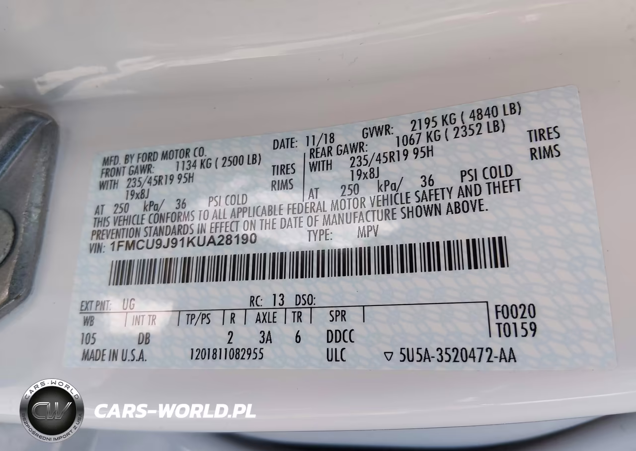 2019 Ford Escape Titanium VIN:1FMCU9J91KUA28190 - 9