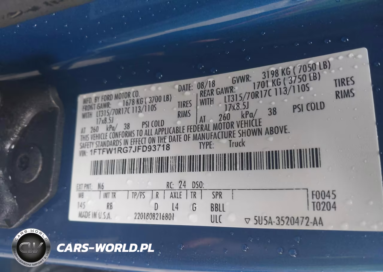 2018 Ford F-150 Raptor VIN:1FTFW1RG7JFD93718 - 9