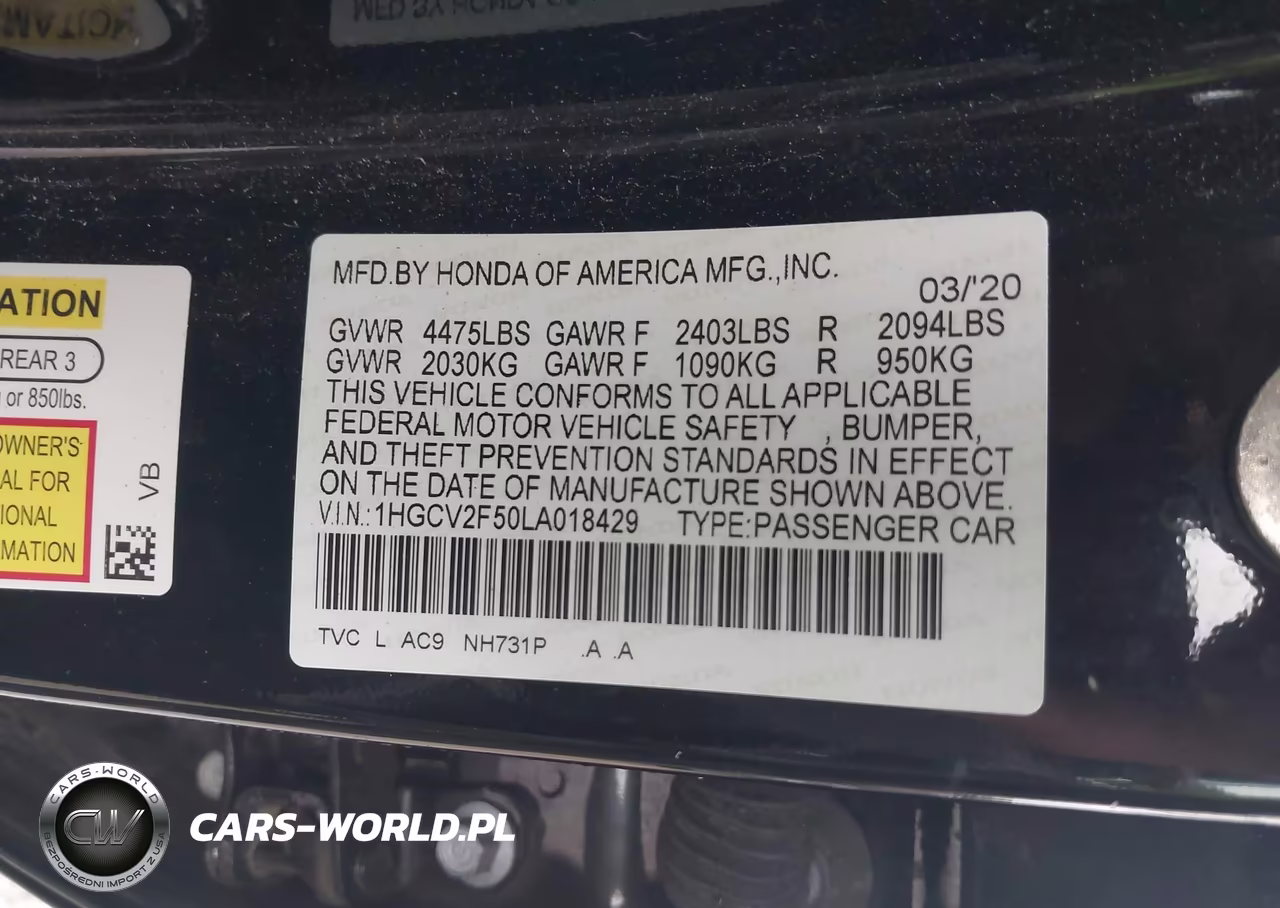 2020 Honda Accord Ex-L 2.0T VIN:1HGCV2F50LA018429 - 9