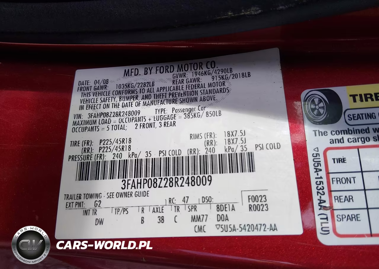 2008 Ford Fusion Sel VIN:3FAHP08Z28R248009 - 9