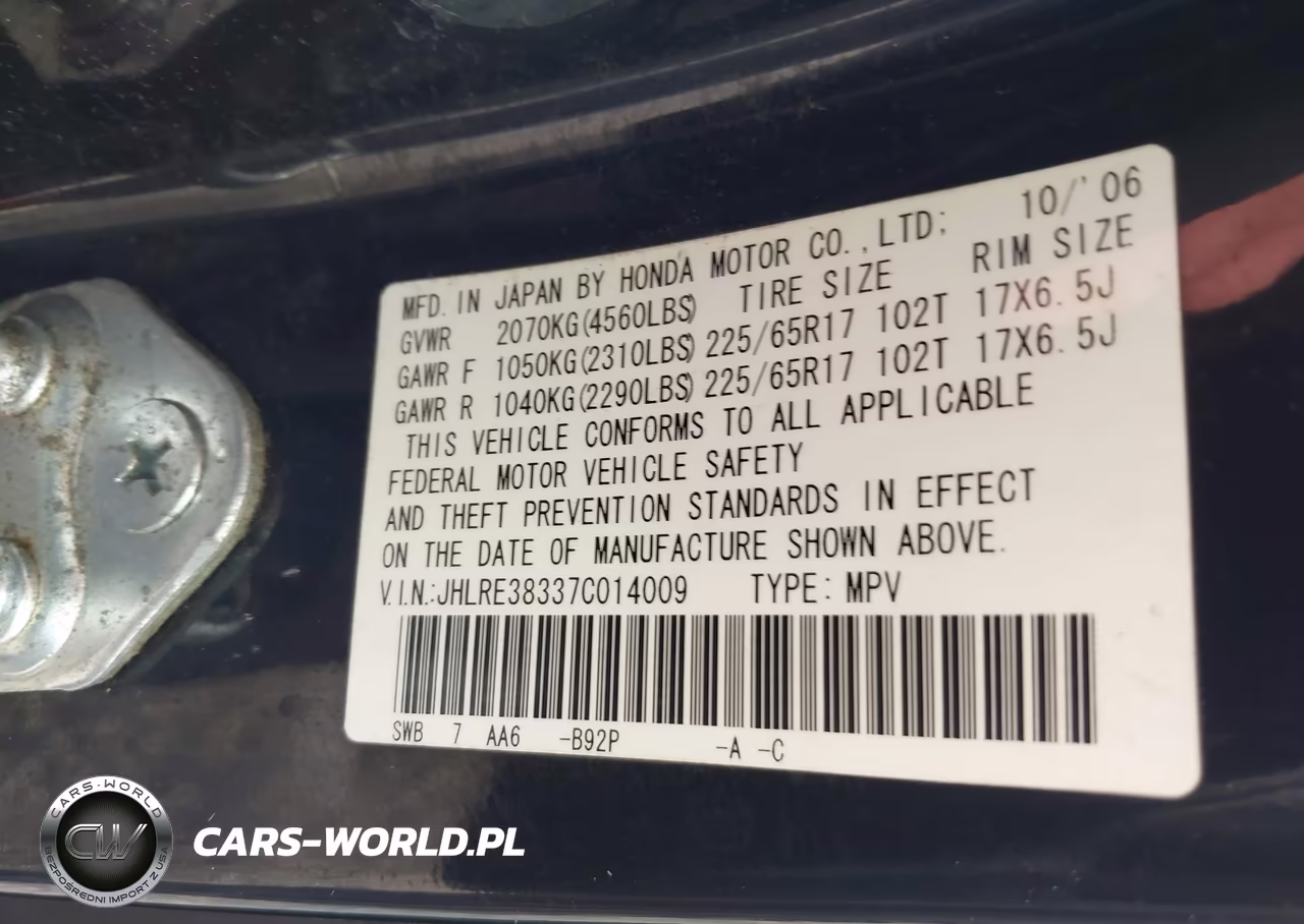 2007 Honda Cr-V Lx VIN:JHLRE38337C014009 - 9