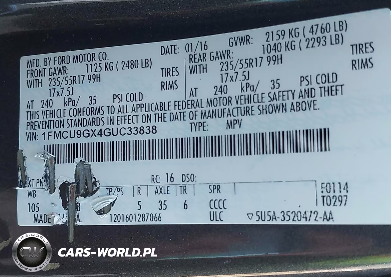 2016 Ford Escape Se VIN:1FMCU9GX4GUC33838 - 9